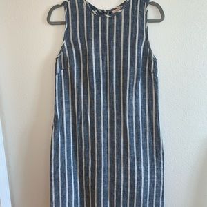 Blue and white striped linen dress